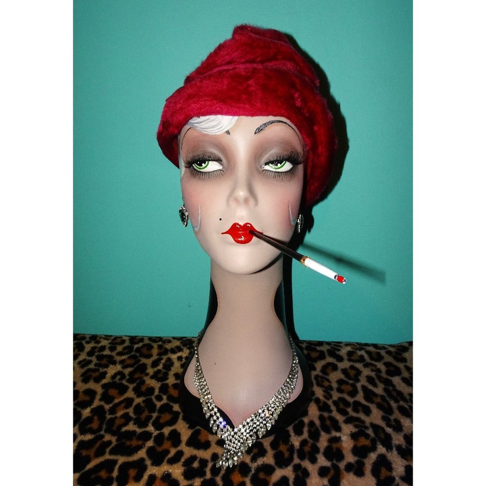 Vintage Fuchsia Pink Empress Turban Style Clochet Hat pinup retro rockabilly